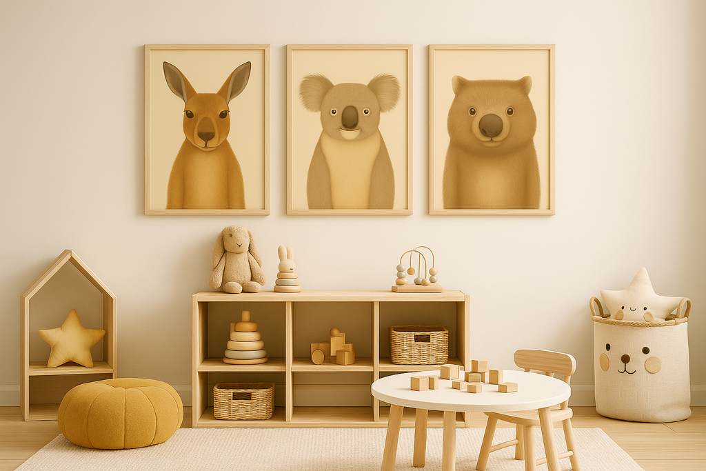 Australian Wildlife Trio - Kangaroo, Koala & Wombat (Set of 3 Prints)