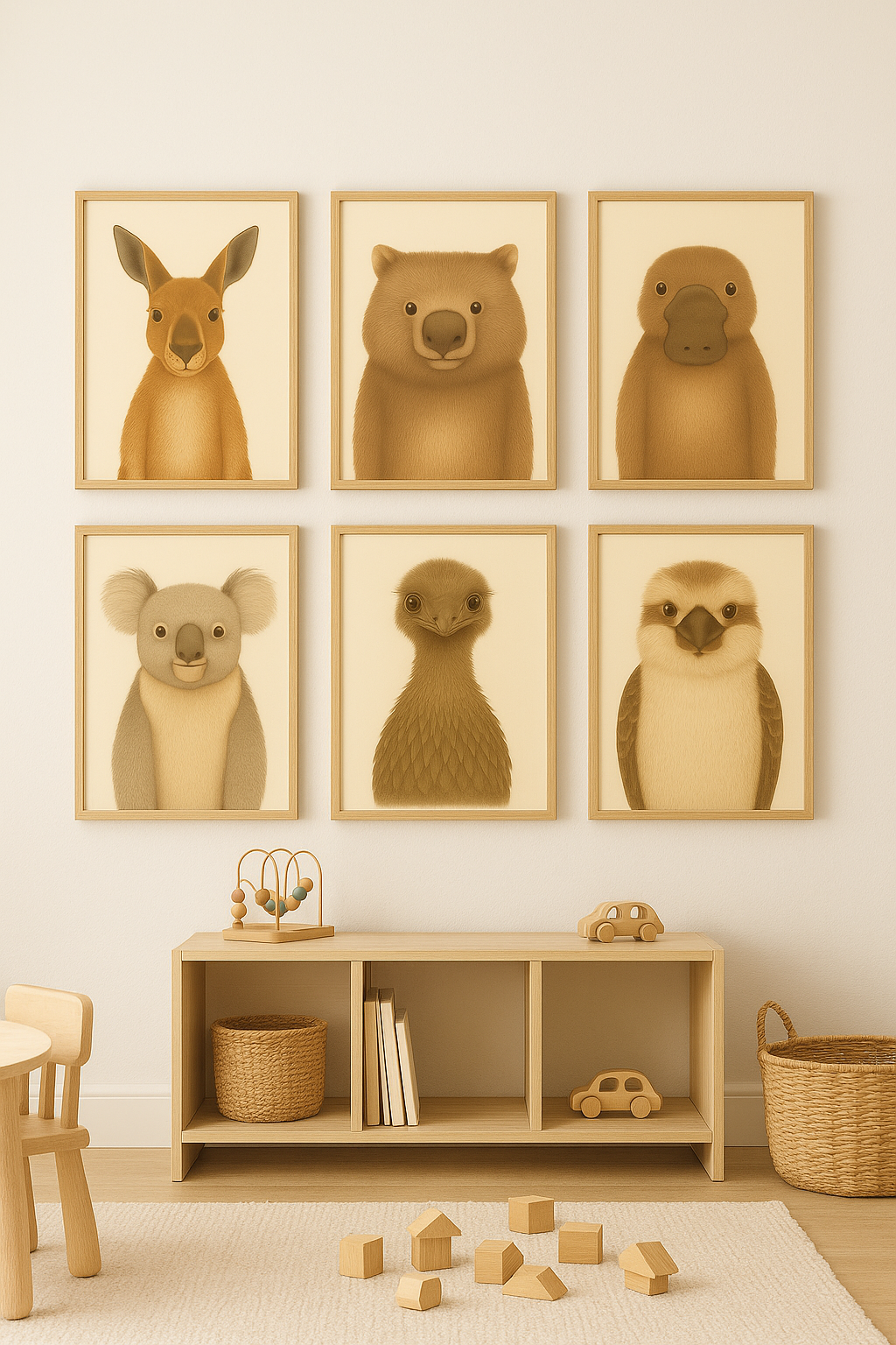 Australian Wildlife Trio - Kookaburra, Emu & Platypus (Set of 3 Prints)