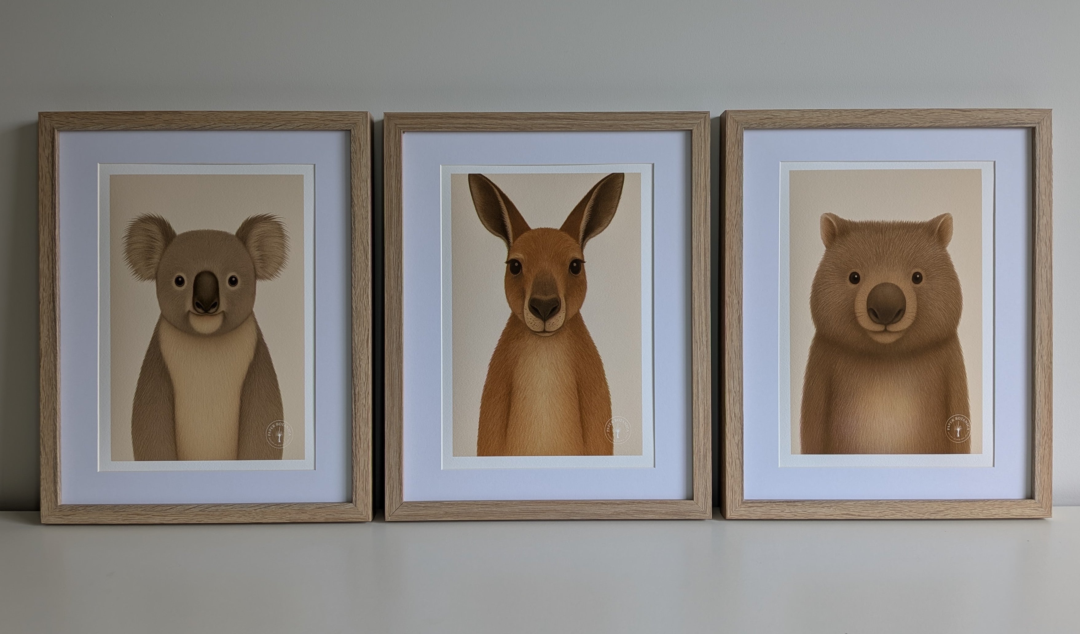Australian Wildlife Trio - Kangaroo, Koala & Wombat (Set of 3 Prints)